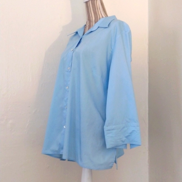 Lands' End Blue Plus Size Button Down Blouse - Picture 3 of 13